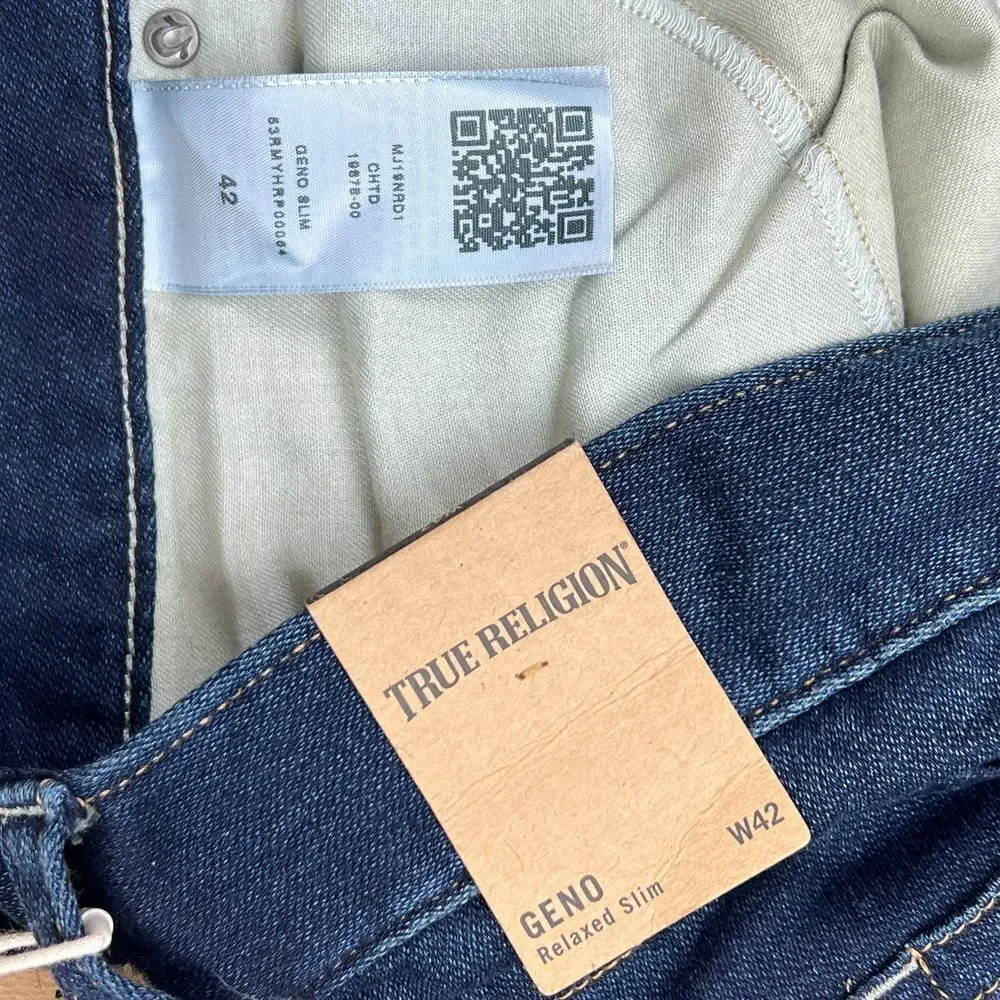 New True Religion Geno Men Denim Blue Jeans Relaxed Slim Deep Shadow US 42 - Picture 9 of 11